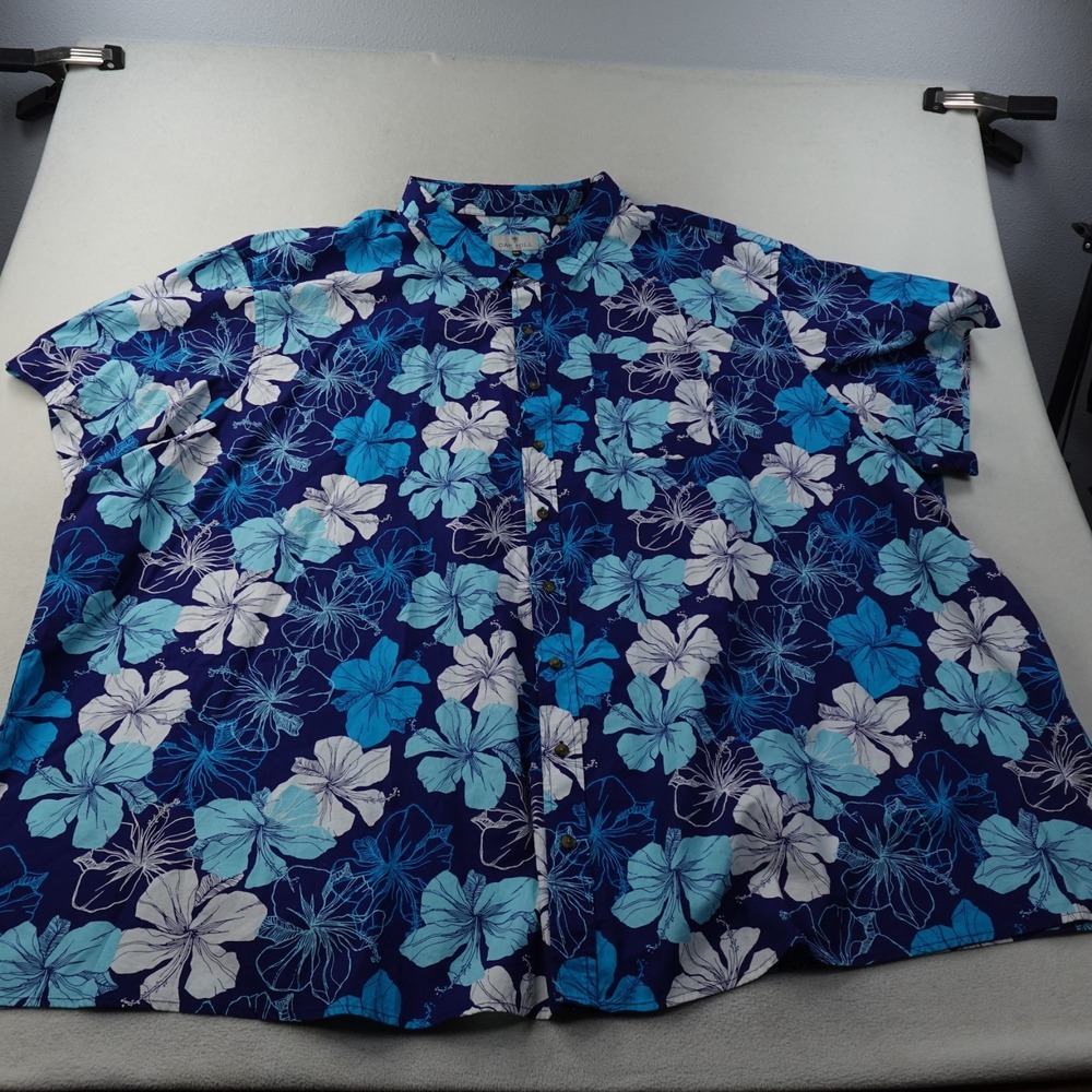 Oak Hill Hawaiian Shirt Mens 6XL Blue Hibiscus Floral Button Up Aloha Big Tall